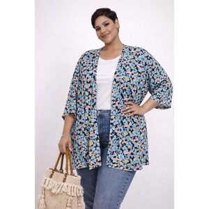 Lane Bryant Blue Floral Stretchy Open Kimono Duster Cardigan Plus Women's 18/20